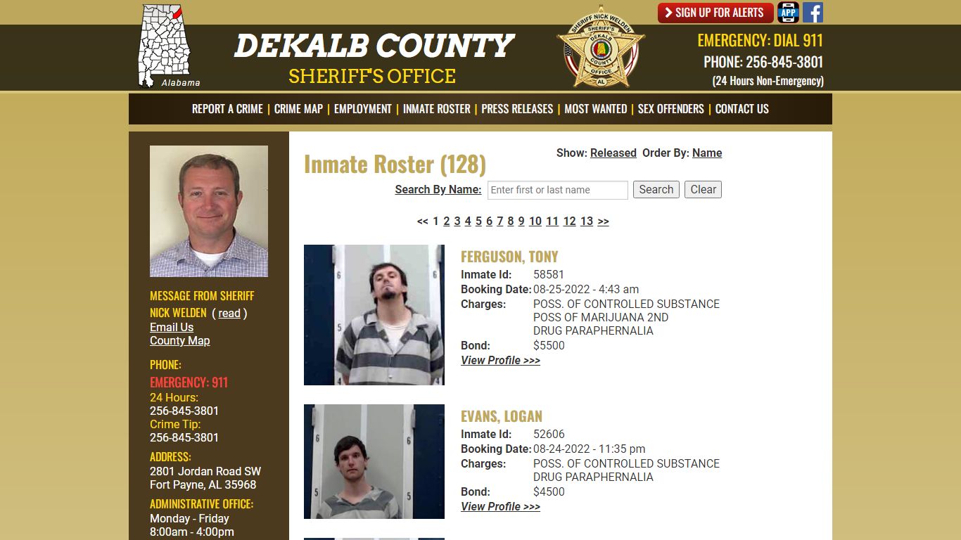 Inmate Roster - DeKalb County Sheriff's Office - Fort Payne, Alabama